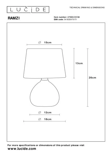 Lucide RAMZI - Lampe de table - Ø 18 cm - 1xE14 - Crème - technique